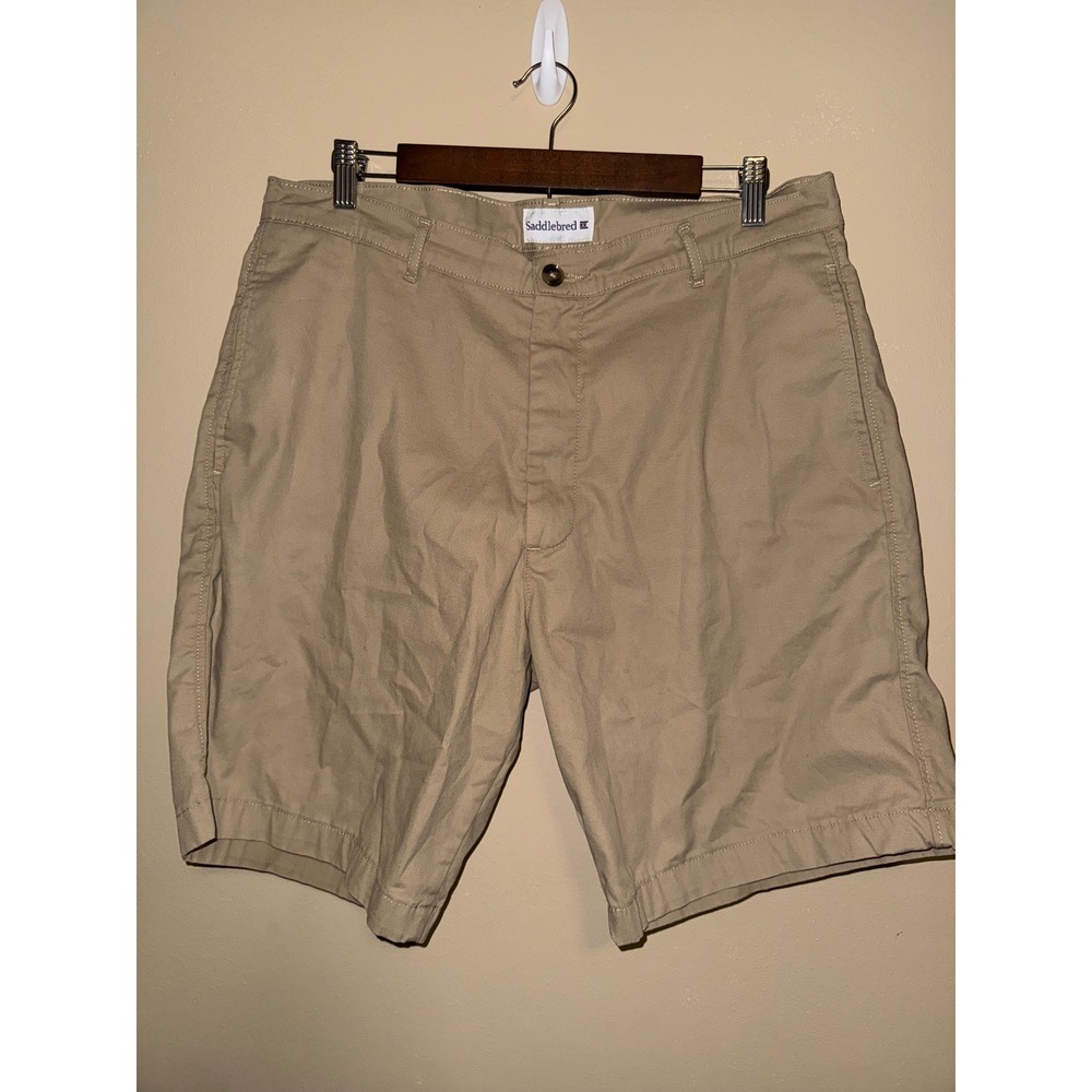Saddlebred Mens Khaki Tan Chino Shorts Size 36Wx9" Flat Front Casual Summer